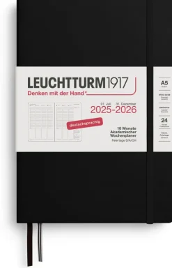 LEUCHTTURM1917 Wochenkalender*Akademischer Wochenplaner Medium (A5) 2026, 18 Monate, Schwarz, Deutsch