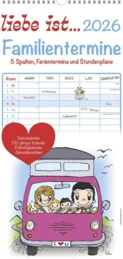 teNeues Calendars & Stationery GmbH & Co. KG Terminkalender-Alpha Edition - Liebe ist... Familientermine 2026 - Familienkalender 22×45 cm mit 5 Spalten & Monatsübersicht, liebevoll illustrierter Familienplaner & Terminkalender für Paare, Eltern & Kinder