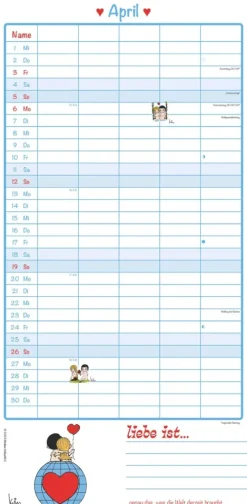 teNeues Calendars & Stationery GmbH & Co. KG Terminkalender-Alpha Edition - Liebe ist... Familientermine 2026 - Familienkalender 22×45 cm mit 5 Spalten & Monatsübersicht, liebevoll illustrierter Familienplaner & Terminkalender für Paare, Eltern & Kinder