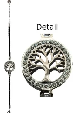 Saraswati Schmuck & Accessoires*Armband "Baum des Lebens" Leder schwarz, Edelstahl mit Zirkonia