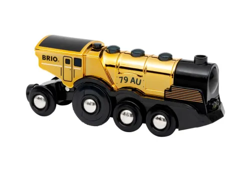 BRIO AB Modelle & Konstruktion-BRIO World 33630 Goldene Batterielok mit Licht und Sound - Mit Auskoppel-Funktion zur Nutzung als Schiebelok - Empfohlen ab 3 Jahren