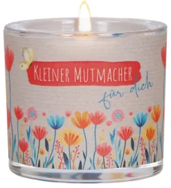 Glaswindlicht mit Blumenmotiv Ø 6,5 cm - farbig bedrucktes Windlicht, Lieferung mit Teelicht, liebevolles Geschenk für Mut und Zuversicht, Geschenkverpackung*Butzon & Bercker Clearance