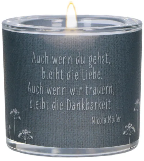 Butzon & Bercker Dekoration & Einrichtung*Glaswindlicht zur Trauer Ø 6,5 cm - mundgeblasenes Windlicht mit farbig bedrucktem Pergamentumleger, Lieferung in grüner Geschenkverpackung mit weißem Teelicht