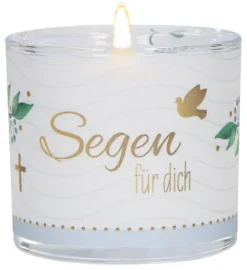Butzon & Bercker Dekoration & Einrichtung*Glaswindlicht "Segen für dich" Ø 6 cm - handgeblasenes Windlicht mit Pergamentumleger, türkise Geschenkverpackung, weißes Teelicht, liebevolles Geschenk zur Taufe