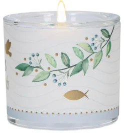 Butzon & Bercker Dekoration & Einrichtung*Glaswindlicht "Segen für dich" Ø 6 cm - handgeblasenes Windlicht mit Pergamentumleger, türkise Geschenkverpackung, weißes Teelicht, liebevolles Geschenk zur Taufe