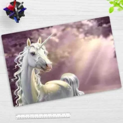 Cover-your-desk Schreibtischunterlagen*Schreibtischunterlage für Kinder und Erwachsene weißes Einhorn vor lila Hintergrund, aus hochwertigem Vinyl , 60 x 40 cm
