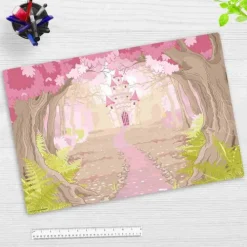 Cover-your-desk Schreibtischunterlagen-Schreibtischunterlage für Kinder und Erwachsene Märchenschloss im rosa Zauberwald, aus hochwertigem Vinyl , 60 x 40 cm