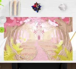 Cover-your-desk Schreibtischunterlagen-Schreibtischunterlage für Kinder und Erwachsene Märchenschloss im rosa Zauberwald, aus hochwertigem Vinyl , 60 x 40 cm