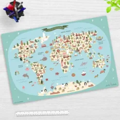 Cover-your-desk Schreibtischunterlagen*Schreibtischunterlage für Kinder Weltkarte, aus hochwertigem Vinyl , 60 x 40 cm