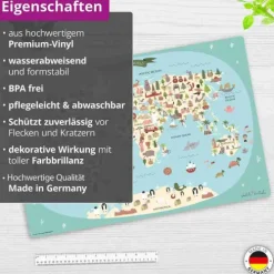 Cover-your-desk Schreibtischunterlagen*Schreibtischunterlage für Kinder Weltkarte, aus hochwertigem Vinyl , 60 x 40 cm
