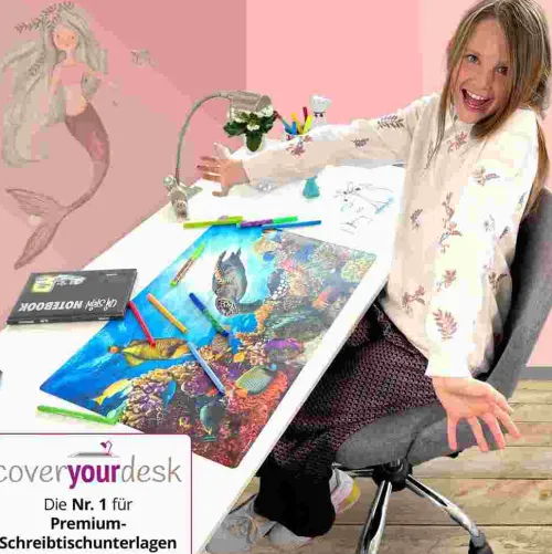 Schreibtischunterlage für Kinder und Erwachsene Weltkarte in deutsch mit vielen Tieren, aus hochwertigem Vinyl , 74 x 40 cm*Cover-your-desk Hot