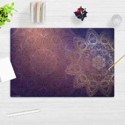 Cover-your-desk Schreibtischunterlagen-Schreibtischunterlage für Kinder und Erwachsene lila-goldenes Mandala, aus hochwertigem Vinyl, 60 x 40 cm