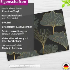 Cover-your-desk Schreibtischunterlagen-Schreibtischunterlage für Kinder Blattwerk Ginkgo in gold und grün, aus hochwertigem Vinyl , 60 x 40 cm