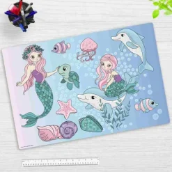 Cover-your-desk Schreibtischunterlagen*Schreibtischunterlage für Kinder Meerjungfrauen unter Wasser, aus hochwertigem Vinyl , 60 x 40 cm