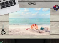 Cover-your-desk Schreibtischunterlagen-Schreibtischunterlage für Kinder und Erwachsene Traumstrand mit Muscheln, aus hochwertigem Vinyl , 60 x 40 cm