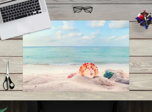 Cover-your-desk Schreibtischunterlagen-Schreibtischunterlage für Kinder und Erwachsene Traumstrand mit Muscheln, aus hochwertigem Vinyl , 60 x 40 cm