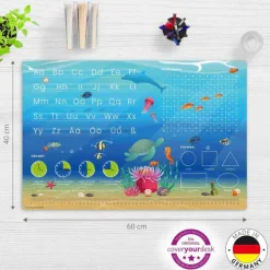 Schreibtischunterlage für Kinder Lernunterlage Einschulung, Unterwasserwelt Optik, aus hochwertigem Vinyl, 60 x 40 cm*Cover-your-desk