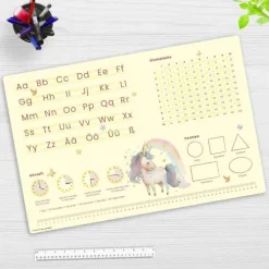Cover-your-desk Schreibtischunterlagen*Schreibtischunterlage für Kinder Lernunterlage Einschulung, Einhorn Optik, ABC, 1x1, Uhrzeiten, aus hochwertigem Vinyl, 60 x 40 cm