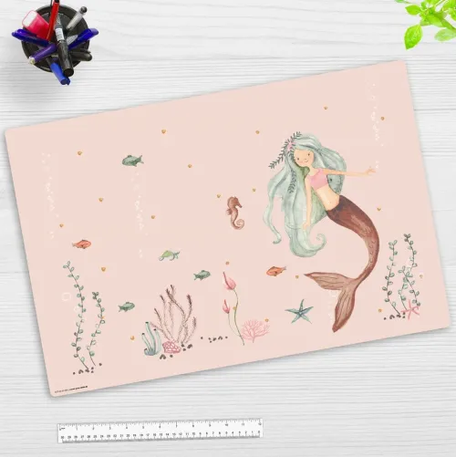 cover-your-desk Schreibtischunterlagen*Schreibtischunterlage für Kinder und Erwachsene Meerjungfrau im rosa Meer, aus hochwertigem Vinyl , 60 x 40 cm