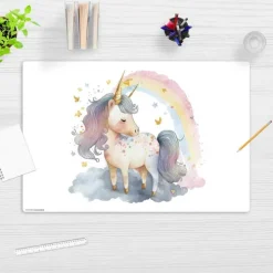 Cover-your-desk Schreibtischunterlagen-Schreibtischunterlage für Kinder Regenbogen Einhorn Aquarel, aus hochwertigem Vinyl, 60 x 40 cm