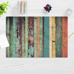 Cover-your-desk Schreibtischunterlagen-Schreibtischunterlage für Kinder und Erwachsene Verwittertes Holz in bunten Farben, aus hochwertigem Vinyl, 60 x 40 cm