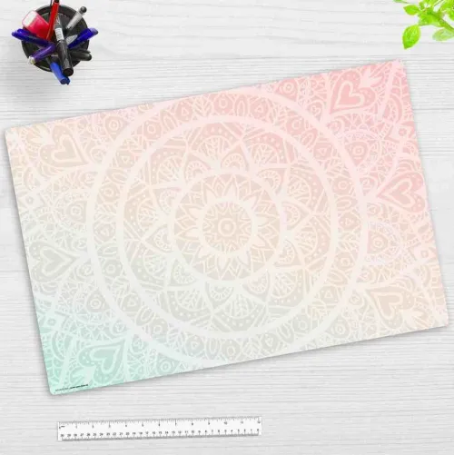 Cover-your-desk Schreibtischunterlagen-Schreibtischunterlage für Kinder und Erwachsene Mandala rot-grün, aus hochwertigem Vinyl , 60 x 40 cm