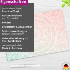 Cover-your-desk Schreibtischunterlagen-Schreibtischunterlage für Kinder und Erwachsene Mandala rot-grün, aus hochwertigem Vinyl , 60 x 40 cm