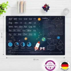 Cover-your-desk Schreibtischunterlagen*Schreibtischunterlage für Kinder Weltraum Schulanfang - abc und einmaleins, aus hochwertigem Vinyl , 60 x 40 cm