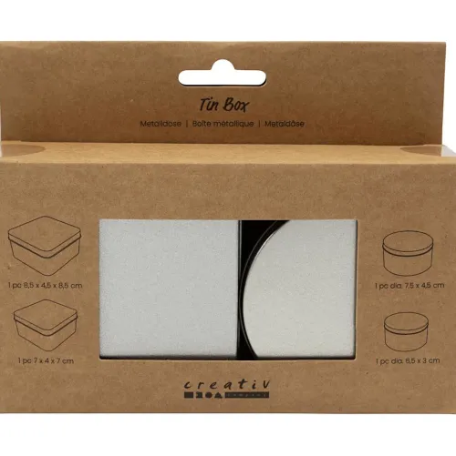 Creativ Company Küche & Esszimmer*Metalldose, Rund und quadratisch, H 3-4,5 cm, D 6,5+7,5 cm, Größe 7x7+8,5x8,5 cm, Grau Metall, 4 Stk