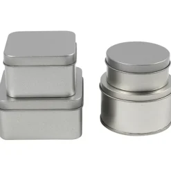 Creativ Company Küche & Esszimmer*Metalldose, Rund und quadratisch, H 3-4,5 cm, D 6,5+7,5 cm, Größe 7x7+8,5x8,5 cm, Grau Metall, 4 Stk