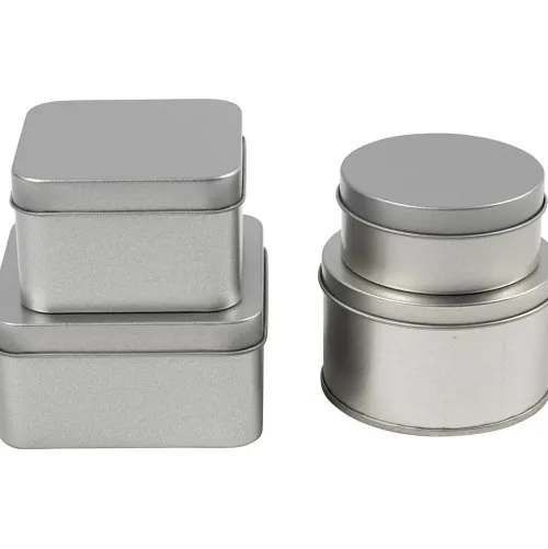 Creativ Company Küche & Esszimmer*Metalldose, Rund und quadratisch, H 3-4,5 cm, D 6,5+7,5 cm, Größe 7x7+8,5x8,5 cm, Grau Metall, 4 Stk