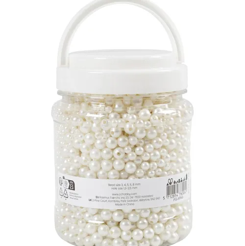 Creativ Company Küche & Esszimmer-Wachsperlen, D 3, 4, 5, 6, 8 mm, Lochgröße 1,3-2,5 mm, Perlmuttweiß, 700 ml/ 1 Dose, 430 g