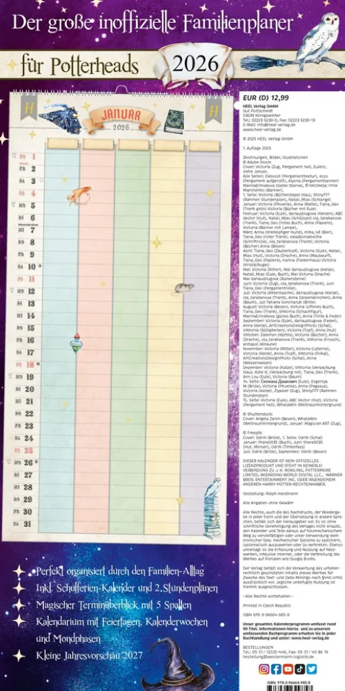 Heel Verlag GmbH Wandkalender-Der große inoffizielle Familienplaner für Potterheads. Kalender 2026
