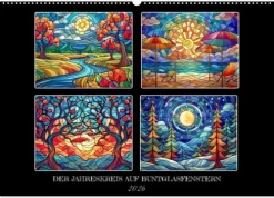 Calvendo Wandkalender*Der Jahreskreis auf Buntglasfenstern (Wandkalender 2026 DIN A2 quer), Monatskalender