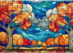 Calvendo Wandkalender*Der Jahreskreis auf Buntglasfenstern (Wandkalender 2026 DIN A2 quer), Monatskalender