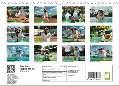 Calvendo Wandkalender*Der tierisch lustige Tennis-Kalender (Wandkalender 2026 DIN A4 quer), Monatskalender