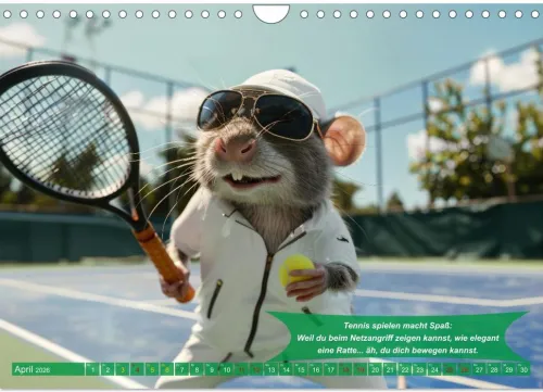 Calvendo Wandkalender*Der tierisch lustige Tennis-Kalender (Wandkalender 2026 DIN A4 quer), Monatskalender
