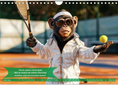 Calvendo Wandkalender*Der tierisch lustige Tennis-Kalender (Wandkalender 2026 DIN A4 quer), Monatskalender