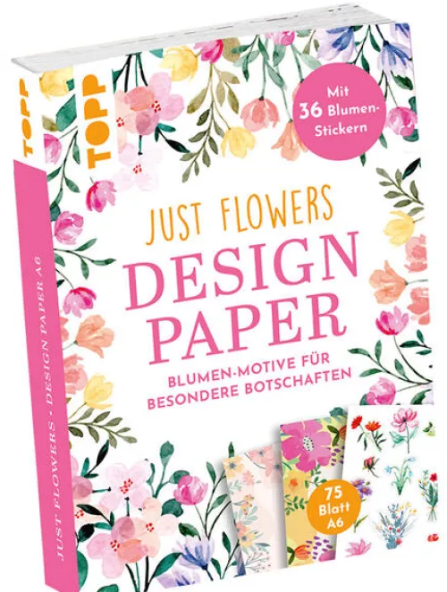 frechverlag GmbH Bastelpapier & Origami|Kalligraphie & Handlettering-Design Paper Just Flowers A6 mit Blumen-Stickern