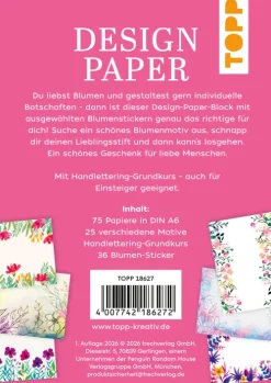 frechverlag GmbH Bastelpapier & Origami|Kalligraphie & Handlettering-Design Paper Just Flowers A6 mit Blumen-Stickern