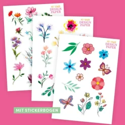 frechverlag GmbH Bastelpapier & Origami|Kalligraphie & Handlettering-Design Paper Just Flowers A6 mit Blumen-Stickern