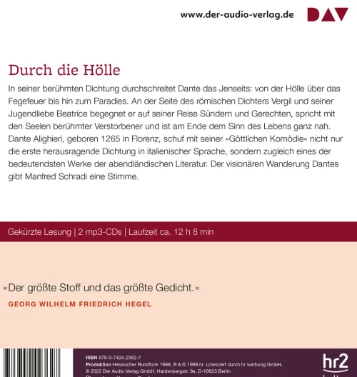 Der Audio Verlag, DAV Romane·Klassiker-Die göttliche Komödie,2 Audio-CD, 2 MP3