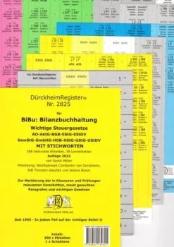 Dürckheim Verlag GmbH Jura-DürckheimRegister® 2825-BiBu- BilanzSteuerrecht - Wichtige Steuergesetze MIT STICHWORTEN für deine AO-AktG-BGB-EStG-EStDV-HGB-GewStG-GmbHG-KStG-UStG_UStDV