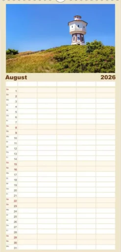 Calvendo Wandkalender-Familienplaner 2026 - NORDSEE-VERLIEBT mit 5 Spalten (Wandkalender, 21 x 45 cm)