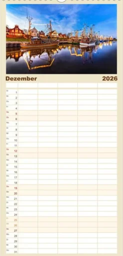 Calvendo Wandkalender-Familienplaner 2026 - NORDSEE-VERLIEBT mit 5 Spalten (Wandkalender, 21 x 45 cm)