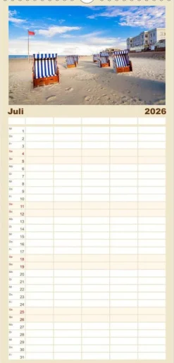 Calvendo Wandkalender-Familienplaner 2026 - NORDSEE-VERLIEBT mit 5 Spalten (Wandkalender, 21 x 45 cm)