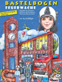 Feuerwache mit Feuerwehr Bastelbogen Ausschneidebogen*Atelier Color Clearance