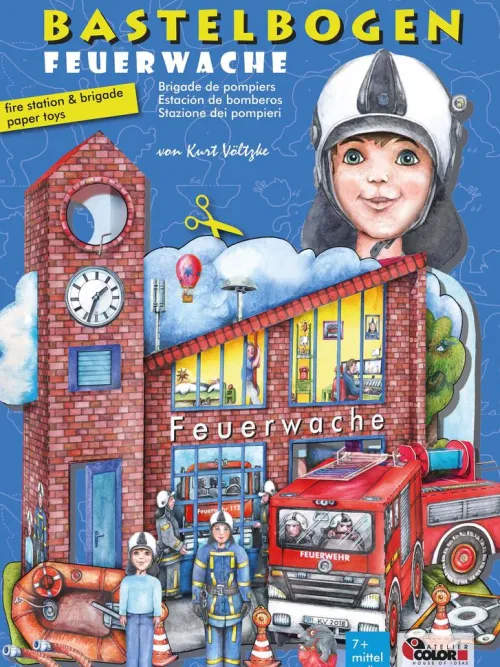 Feuerwache mit Feuerwehr Bastelbogen Ausschneidebogen*Atelier Color Clearance