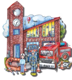 Feuerwache mit Feuerwehr Bastelbogen Ausschneidebogen*Atelier Color Clearance