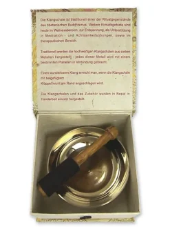 Flache Klangschale in Box mit cremefarbigem Stoffbezug*Klangschalen-Center Discount